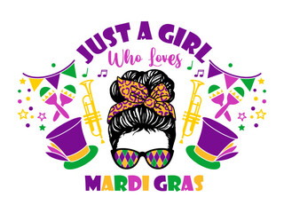 Mardi Gras design with messy bun. Just a girl who loves Mardi Gras © Katsiaryna