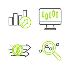 Set line Search data analysis, Financial growth dollar, Stocks market graphs and icon. Vector