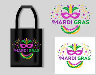 Mardi gras quote. Vector lettering for t shirt, poster, card. Mardi Gras concept with tote bag mockup