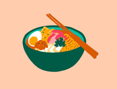 bowl with noodles and chopsticks