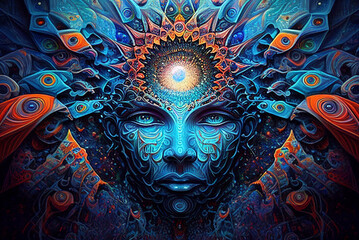 Psychedelic trip. DMT effect. A beautiful bright picture . A bright poster.Generative AI.