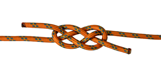 carrick bend knot orange rope example, isolate png transparent background
