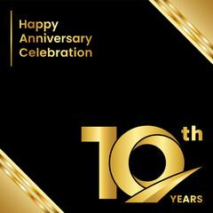 10th anniversary logo design with golden color for anniversary celebration event. Logo Vector Template