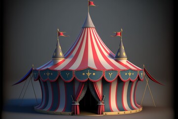a cute adorable circus tent generative ai rendered in the style of children-friendly cartoon animation fantasy style