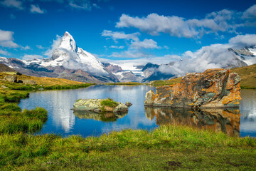 Amazing place and Matterhorn view from the Stellisee lake, Switzerland