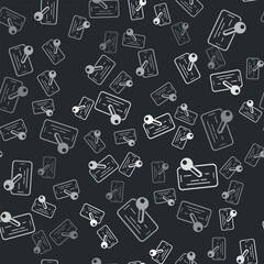 Grey Glass screen protector for smartphone icon isolated seamless pattern on black background. Protective film for glass. Transparent soft glass for mobile phone. Vector