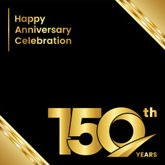 150th anniversary logo design with golden color for anniversary celebration event. Logo Vector Template