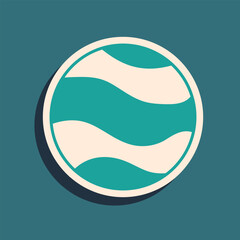 Green Planet icon isolated on green background. Long shadow style. Vector