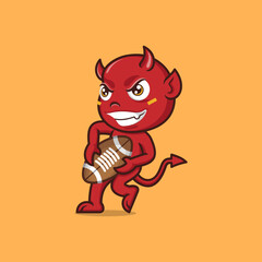 cute cartoon devil playing rugby