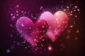 Heart Shape Confetti in Pink Pastel and Black Color Gradient Background, Valentine Day Love Celebration Concept Generative Ai