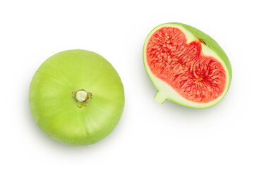 Ripe green fig fruit isolated on white background with full depth of field. Top view. Flat lay.
