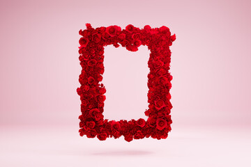 Rose Valentine's Day, Frame with Pink Background 3D Render, Rose flowers
