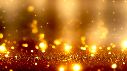 Fototapeta na wymiar 暗い背景に浮遊する豪華な金色のぼやけたパーティクル、粒、火花、火の粉、金色、ゴールドLuxury golden blurry particles, grains, sparks, sparks, golden, gold floating on dark background