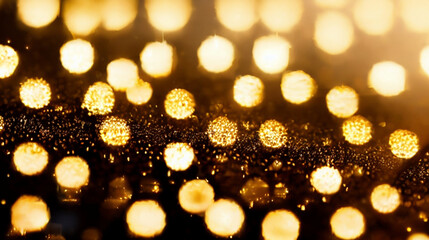 暗い背景に浮遊する豪華な金色のぼやけたパーティクル、粒、火花、火の粉、金色、ゴールドLuxury golden blurry particles, grains, sparks, sparks, golden, gold floating on dark background