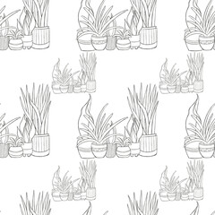 seamless pattern with flowers. Minimalist pattern with the image of flower pots. Pattern for textiles, postcards, fabrics, Can be used for office printing.
