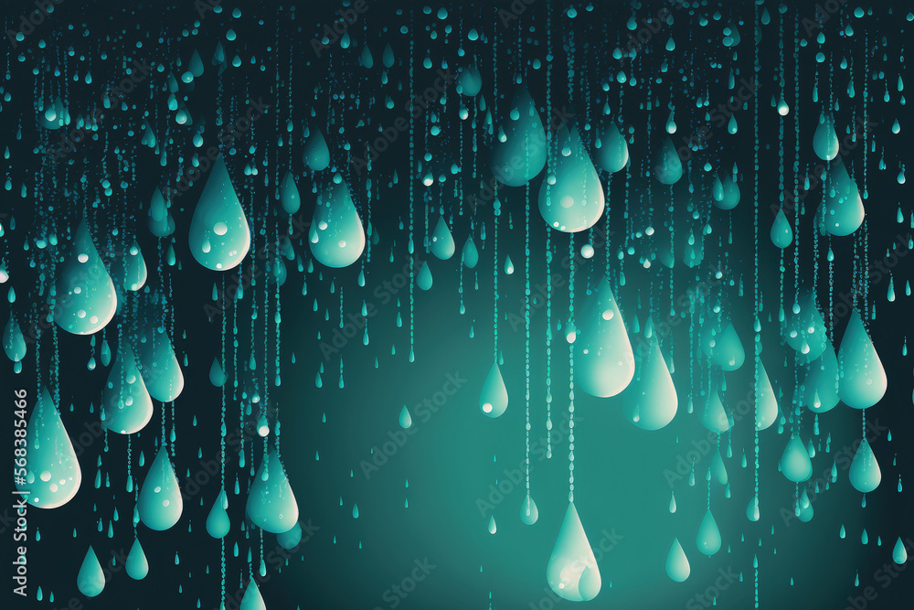 Poster raindrops on a backdrop that is translucent. drips of water falling. rainfall in nature. image in fo