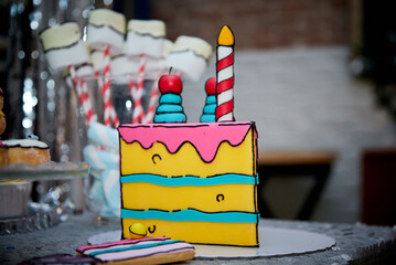 torta, pastel, colores, decoración, comida, rico, sabroso, porción, velas