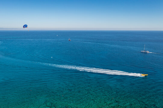 Parasailing in Protaras resort in Famagusta District, Cyprus island country