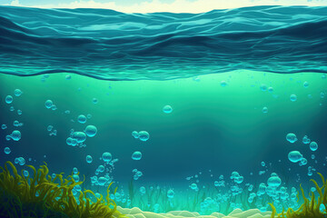 Fototapeta na wymiar translucent sea water and bottom as a background. Generative AI