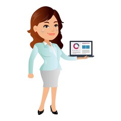 Businesswoman character holding laptop notebook