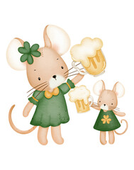 St. Patricks day cute mouse cartoon character