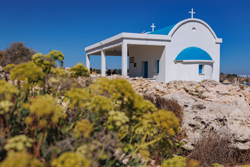 Small orthodox chapel dedicated to Ayioi Anargyroi in Cape Greco National Forest Park in Cyprus