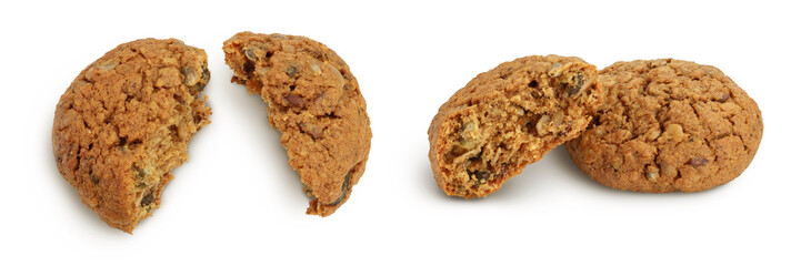 oatmeal cookies with flax, pumpkin and sunflower seeds isolated on white background with full depth of field. Top view. Flat lay