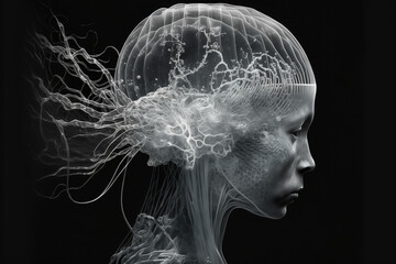 Brain x-ray style. X-ray of Raw whole skull brain. Creative Art abstract. Created with Generative AI technologycreated with Generative AI technology