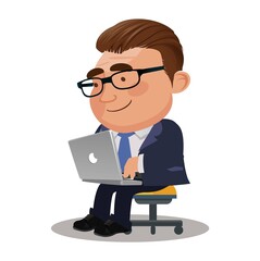 business people sit in a chair. freelancer working remotely from his laptop 