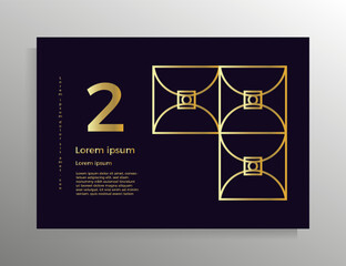 Cover for brochure, booklet, book, poster, flyer. Vector geometric design template with golden lines. Format horizontal A4.