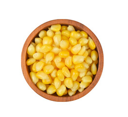 Heap of canned yellow sweet corn seeds on transparent png.