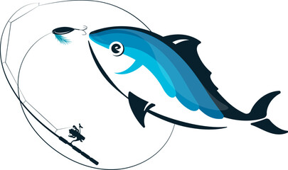 Fish jumping for bait. Design for fishing and sea food