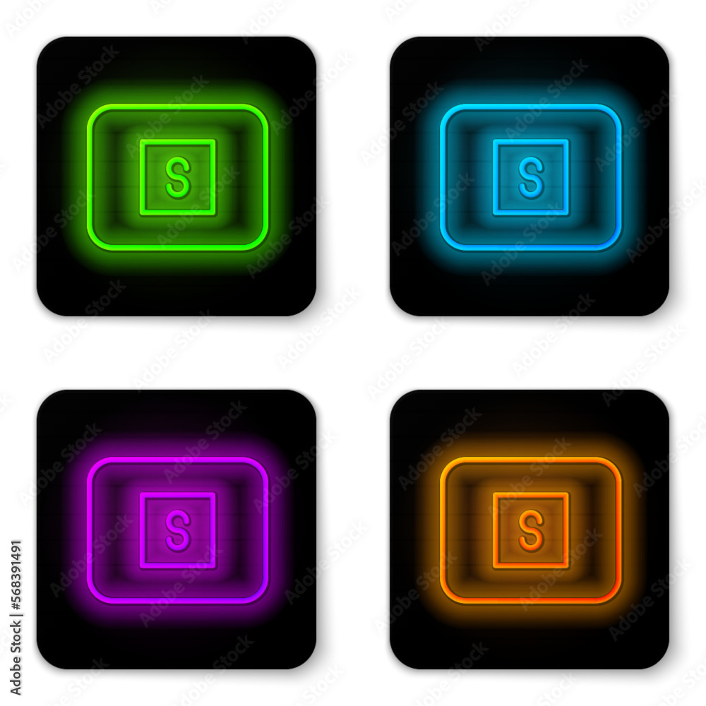 Aufkleber glowing neon line stop media button icon isolated on white background. black square button. vector