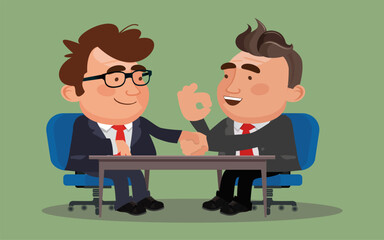 Businessman partners shaking hands after signing contract agreement