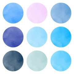 きれいで使いやすい水彩風の円　セット　青　水色