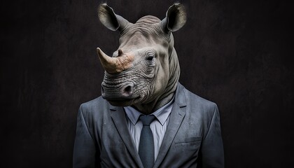Obraz premium Portrait of a White Rhinoceros in a business suit ready for action.