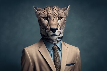 portrait of a cheetah in a business suit, ready for action