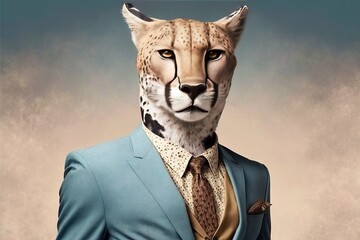 portrait of a cheetah in a business suit, ready for action