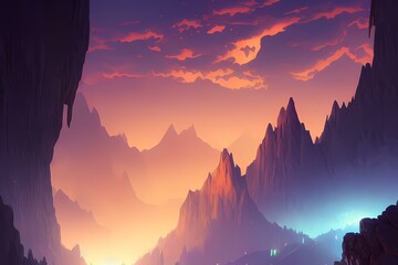 sunset in the mountains created with generative ai technology
