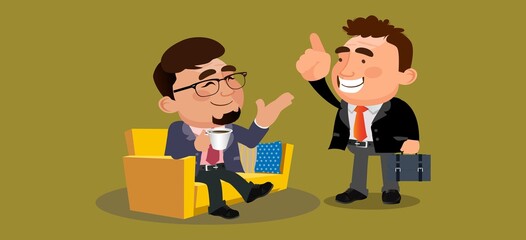 Business people or colleagues sitting together and drinking coffee or tea having nice chat