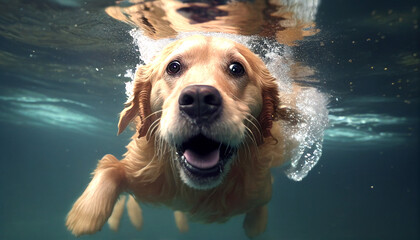 dog diving in the pool