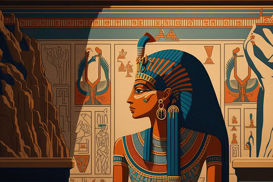 Egyptian wall murals, frescoes, and paintings can be found in Luxor's Hatshepsut Temple. Egyptian mythology and religion's occult mysteries and rituals. Generative AI
