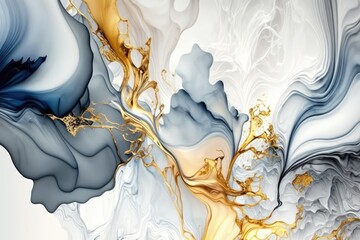 abstract background alcohol ink blue white gold