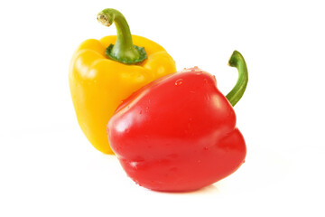 yellow and red bell peppers set isolated on white background, sweet peppers collection.