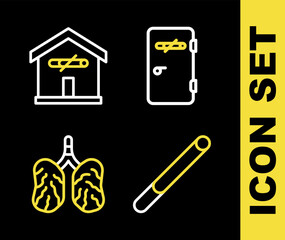 Set line No smoking area, Cigarette, Disease lungs and at home icon. Vector