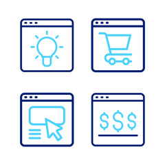 Set line Online shopping on screen, UI or UX design, and Browser window icon. Vector