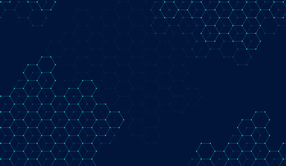 Technology abstract lines and dots connect background with hexagons. Hexagon grid. Hexagons connection digital data and big data concept. Hex digital data visualization, illustration. - obrazy, fototapety, plakaty