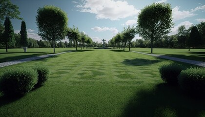 a beautiful lawn in the middle of a park. Generative AI