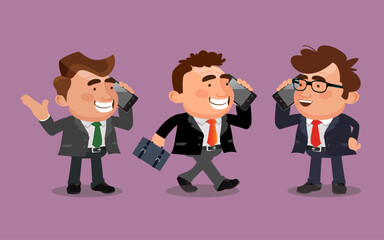 Business man with briefcase talking on phone. Character vector design