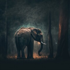 Elefant in seinem natürlichen Lebensraum, moody, Wildtier Portrait, magisches Bokeh
erstellt durch generative AI
